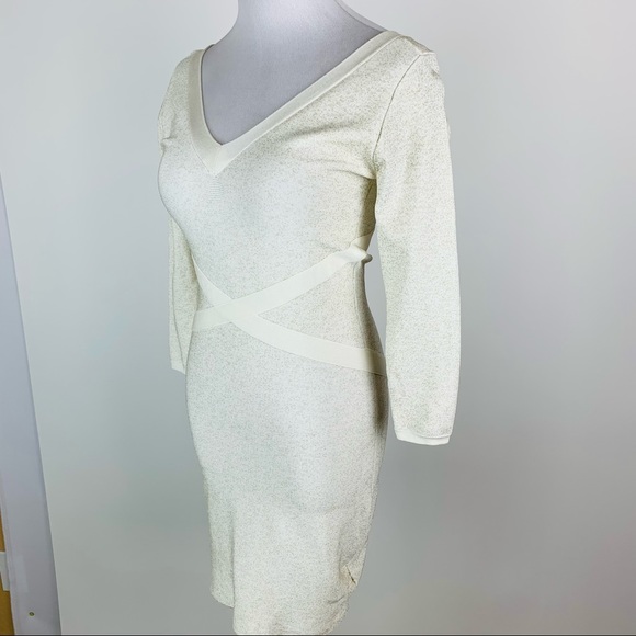 BEBE Cream Metallic Bodycon Mini Dress Small - Picture 8 of 13